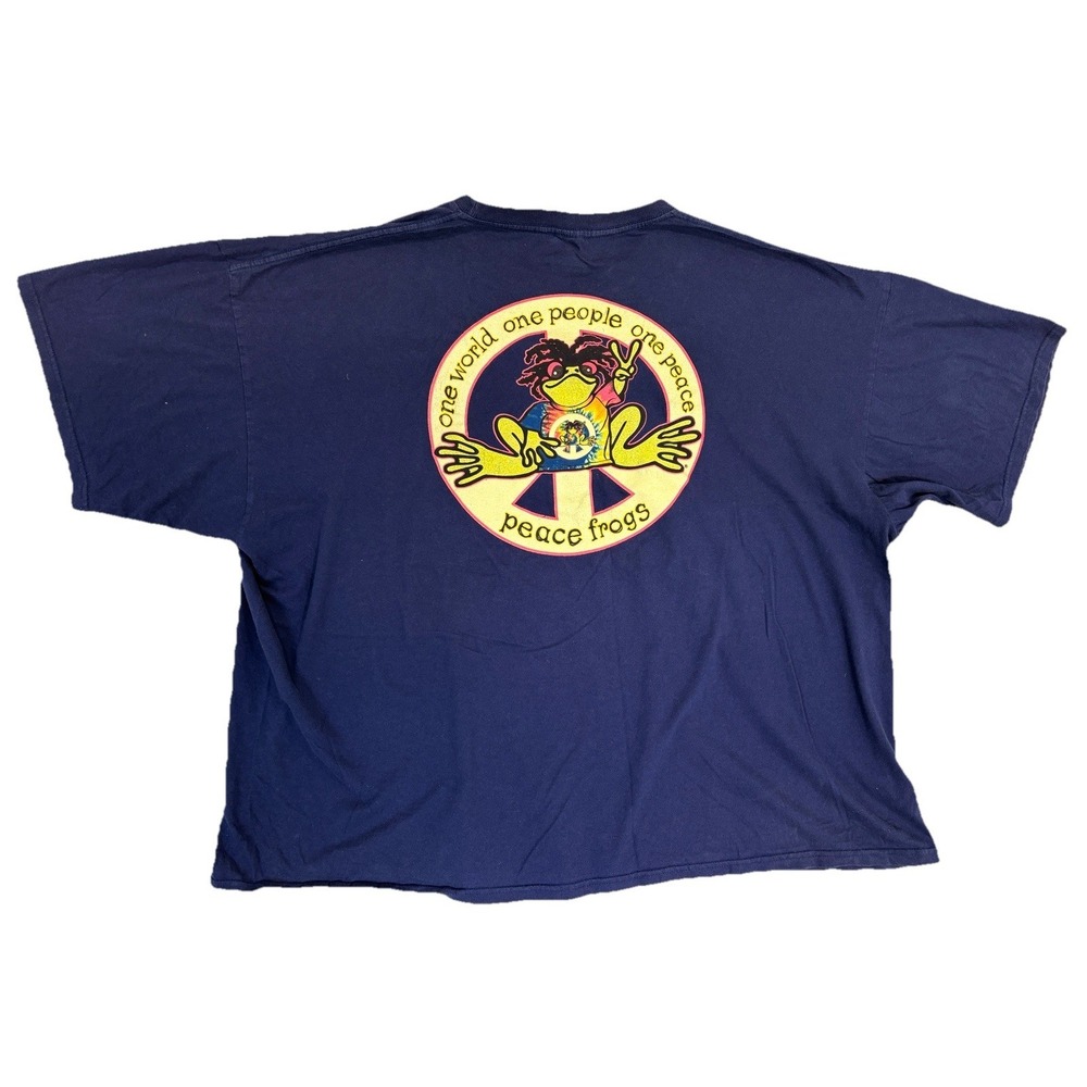 Peace Frogs Organic Mens T Shirt 3XL Cotton Hippie Blue Y2K One World One Peace‎